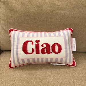 NWT Cupcakes and Cashmere Ciao Striped Needlepoint Cross Stitch Pillow